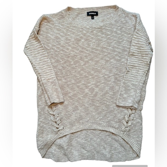Sweater by Express Small high lo oatmeal knit 3/4 sleeve - Picture 1 of 4